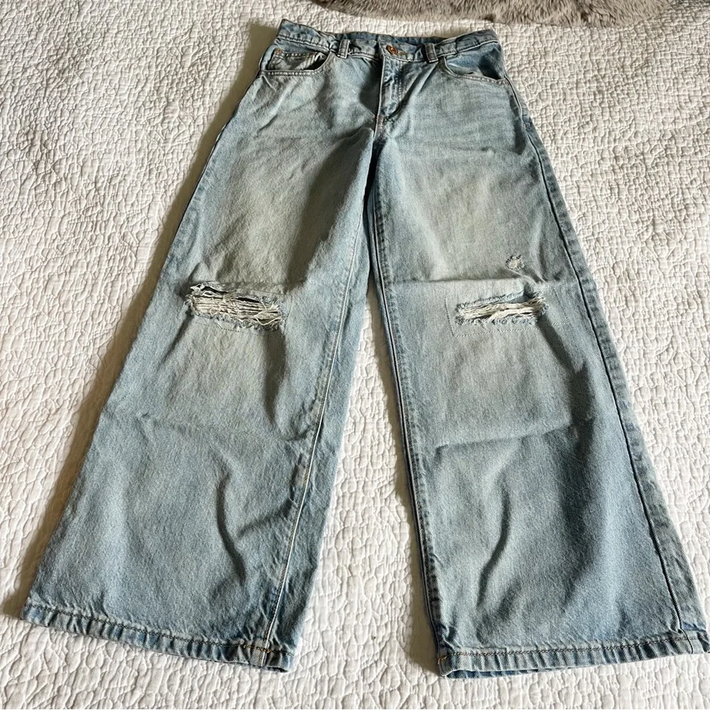 Art Class Light Blue Girls Distressed Wide Leg Jeans - Picture 2 of 6